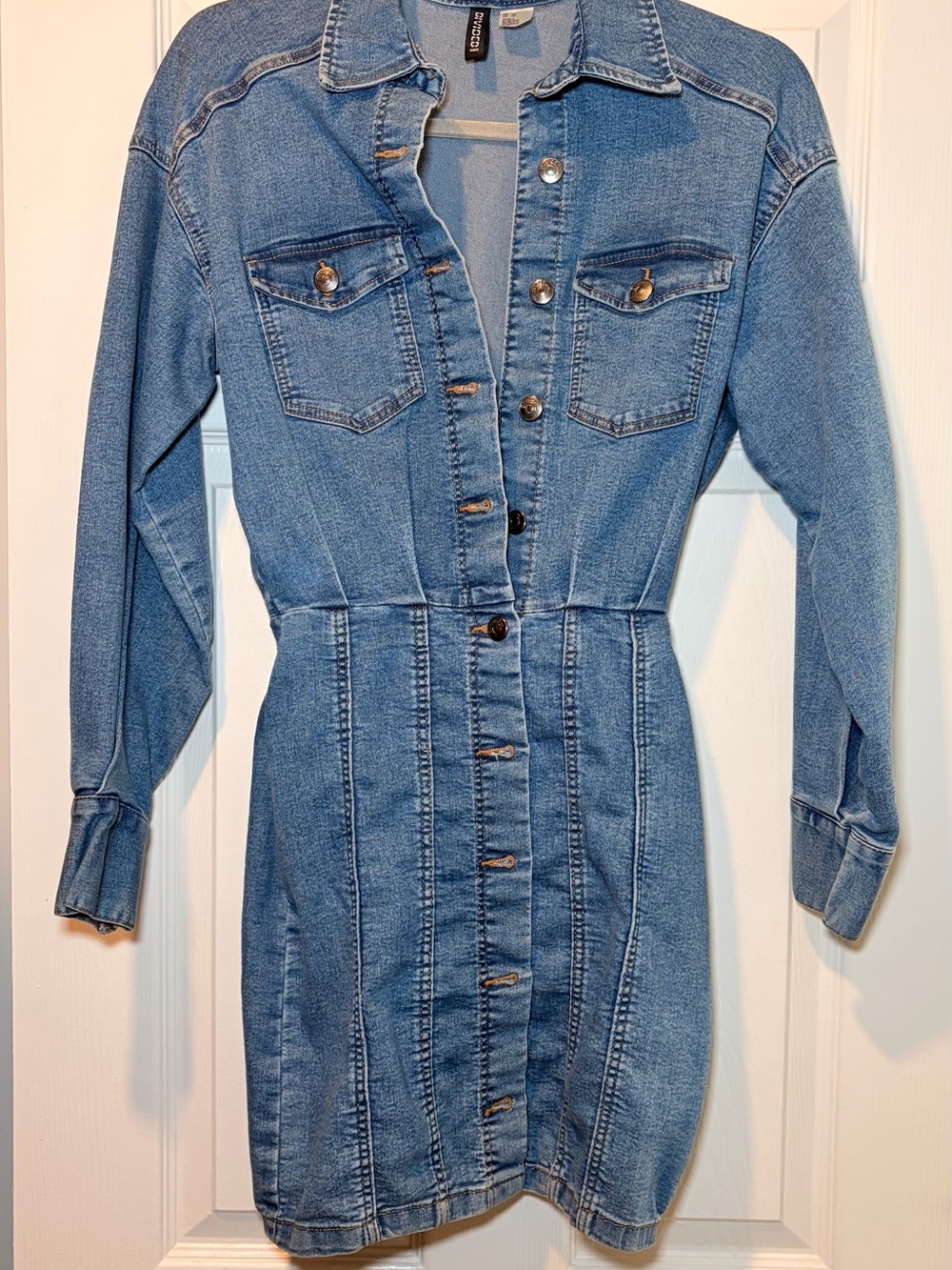 H&M Blue Denim Long-Sleeve Button Dress